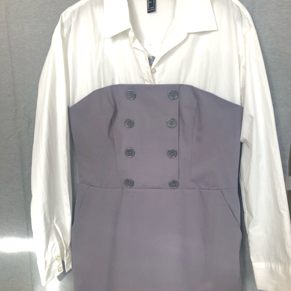 NWT! Forever 21 White Blouse with Charcoal Bustier Overlay dress